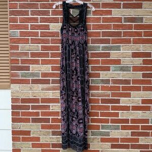 Free People Lace Patterned Black Multicolor Maxi Dress 👗